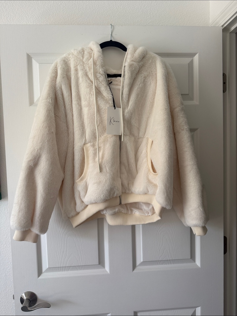 Kloss Soft Plush Hooded Jacket — Cream Teddy Coat